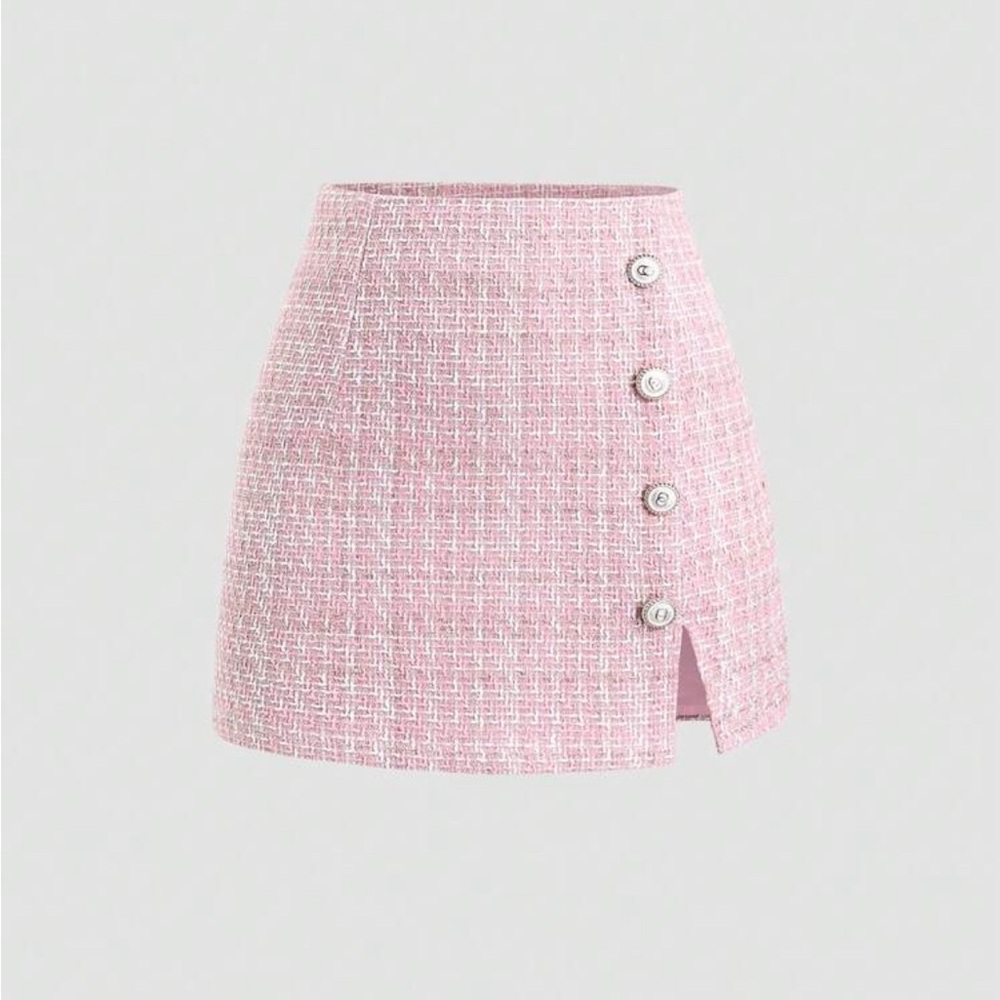 Chic Pink Tweed Mini Skirt